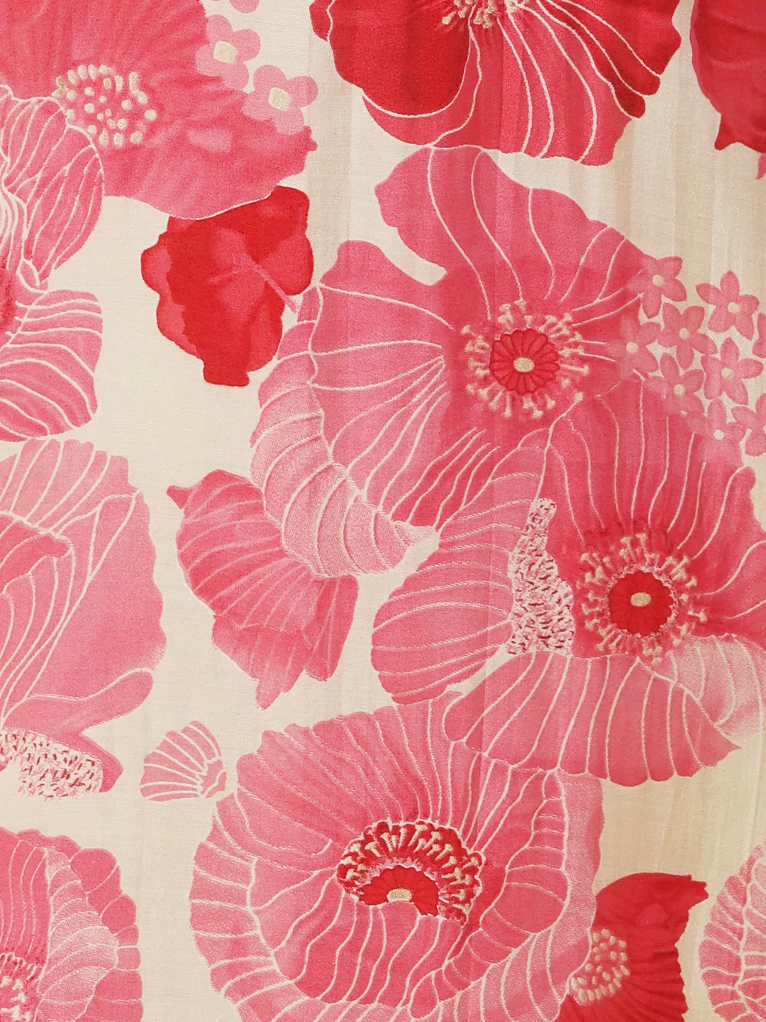Abstract Floral Printed & Embroidered Straight Fit Kurta - Pink