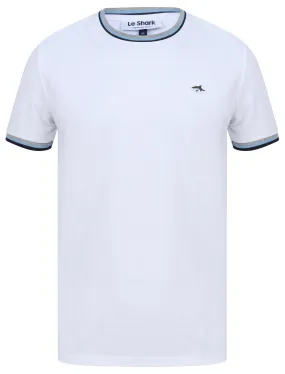 Archer Cotton Jersey T-Shirt with Ribbed Tipping in Bright White - Le Shark
