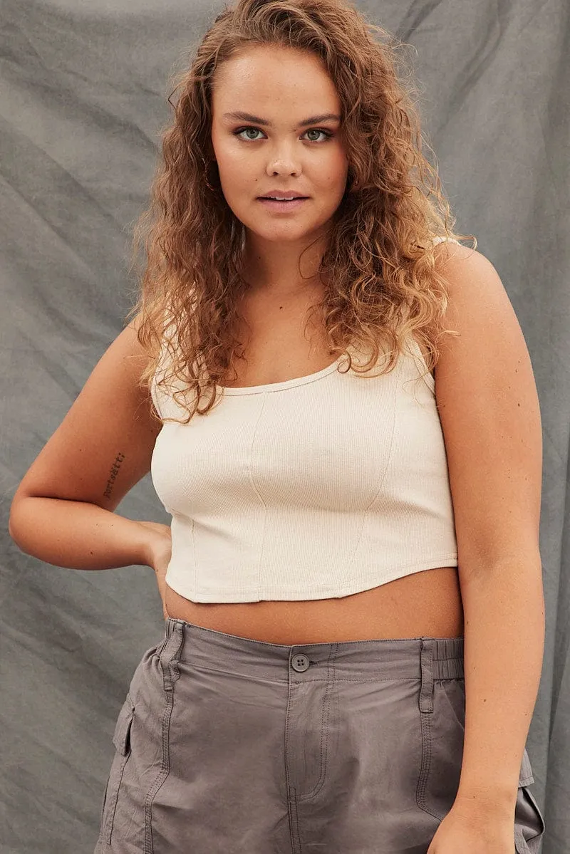 Beige Corset Top Sleeveless Scoop Neck