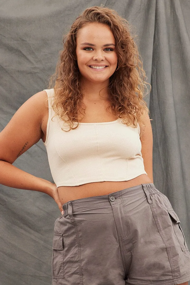 Beige Corset Top Sleeveless Scoop Neck