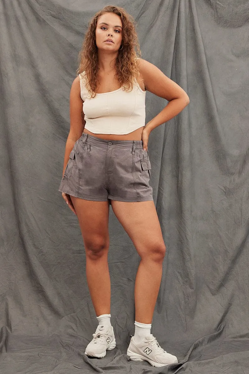 Beige Corset Top Sleeveless Scoop Neck