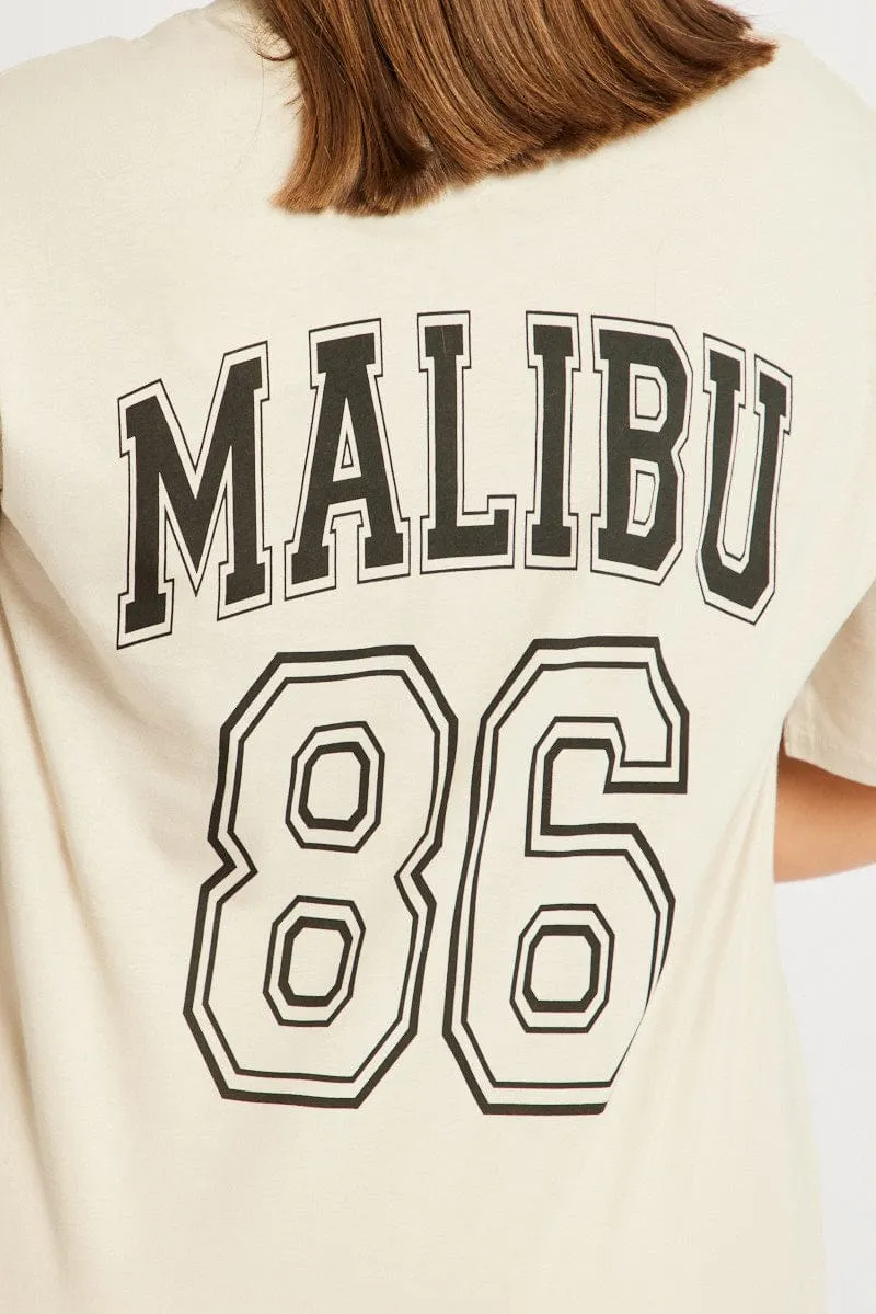 Beige Graphic T-shirt Short Sleeve Crew Neck