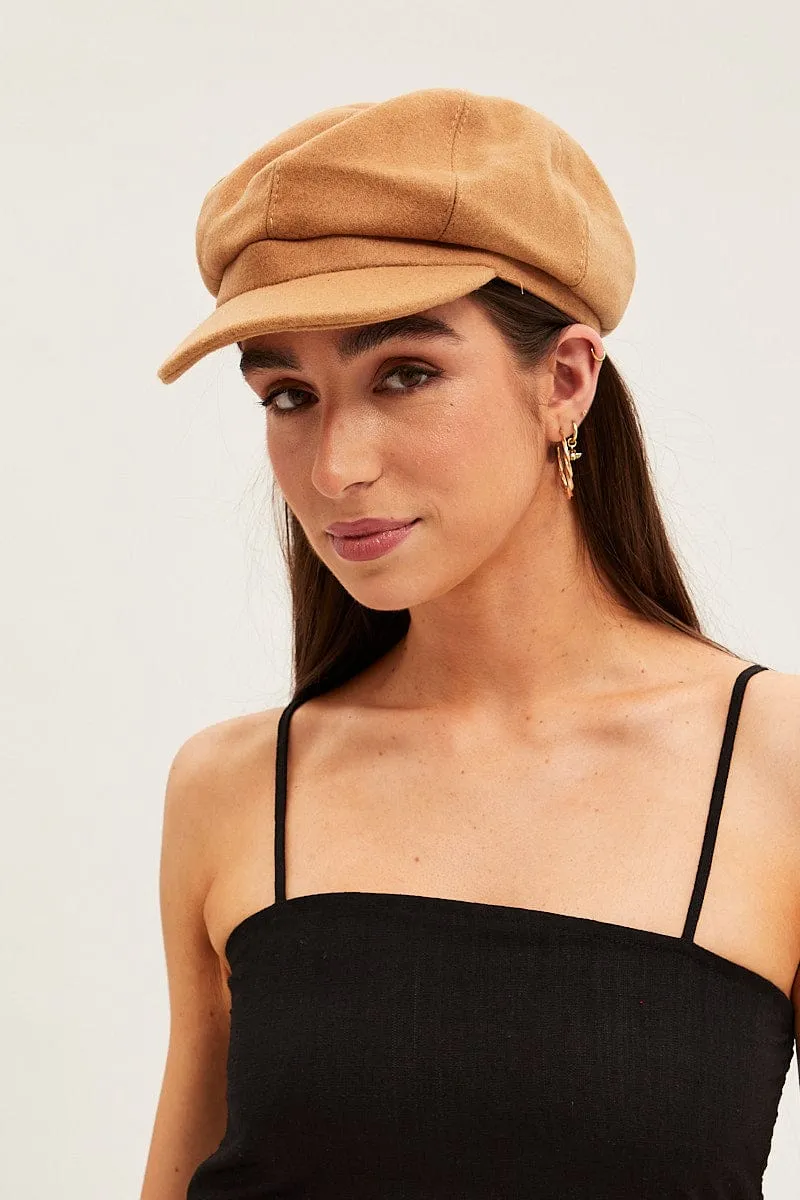 Beige Plain Baker Boy Hat