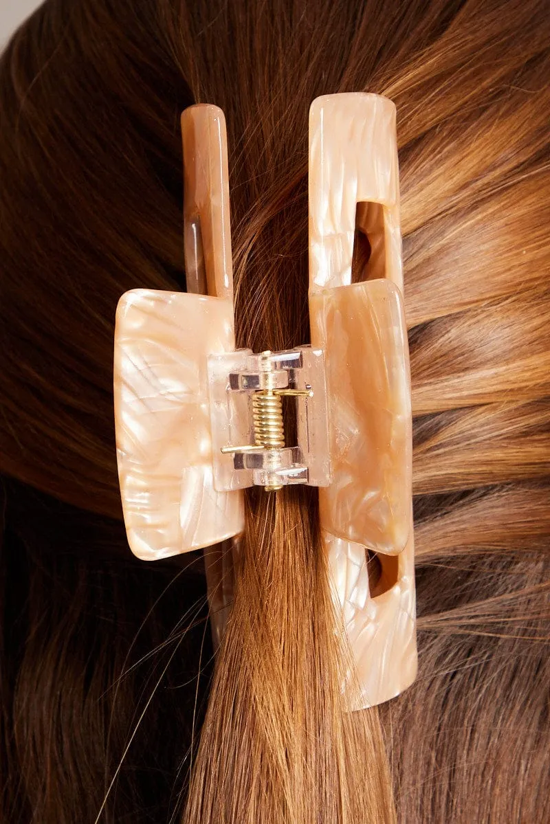 Beige Rectangle Claw Clip
