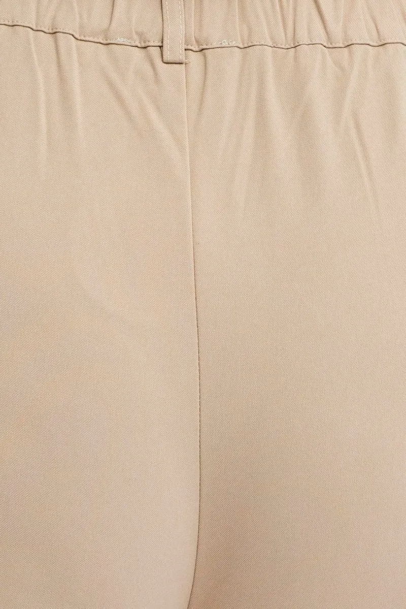 Beige Wide Leg Pants High Rise