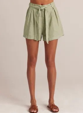 Belted Pleat Front Short - Pale Palm