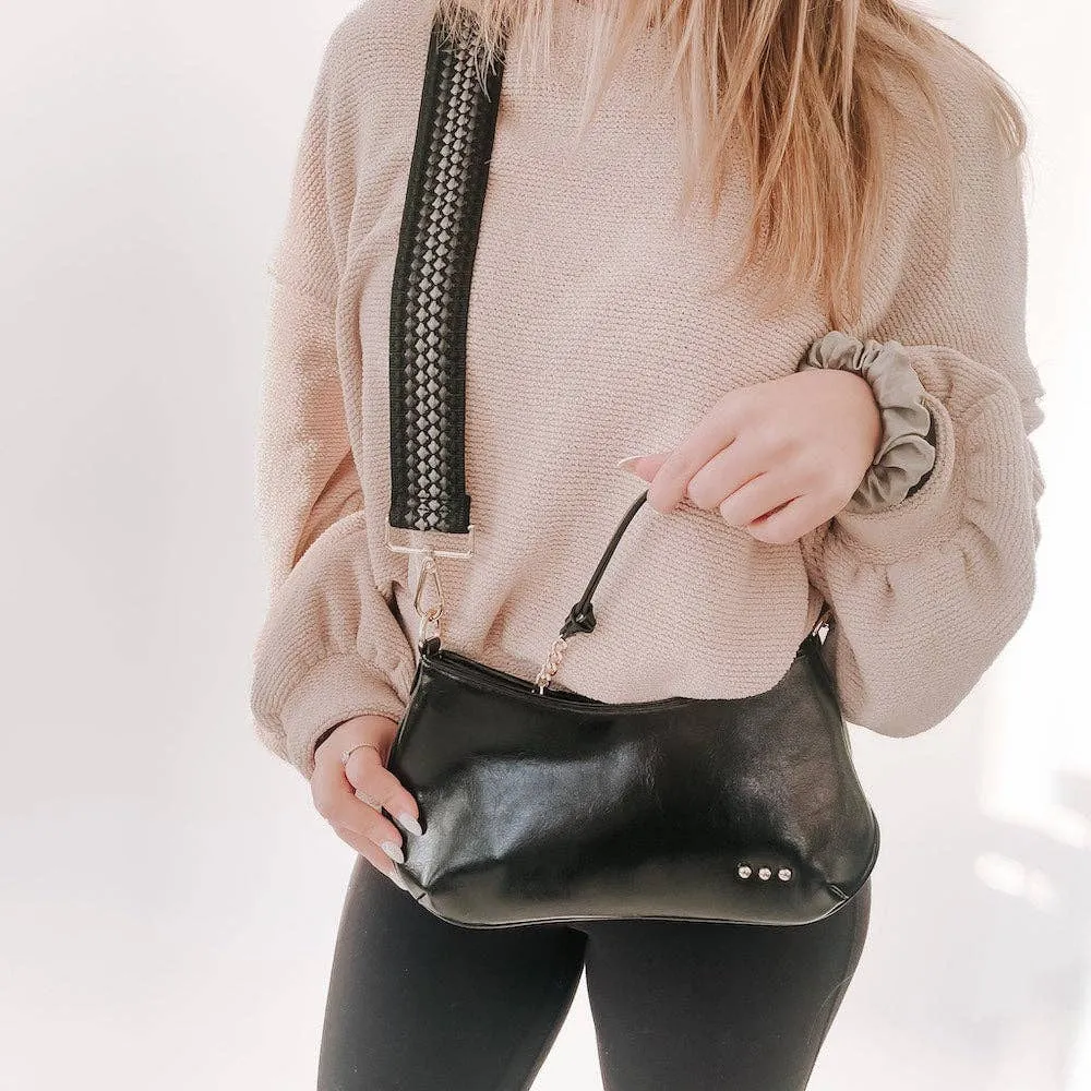 Black Braided Vegan Leather Crossbody & Shoulder Bag