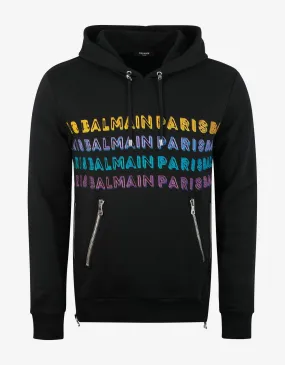 Black Colourful Logos Print Hoodie -