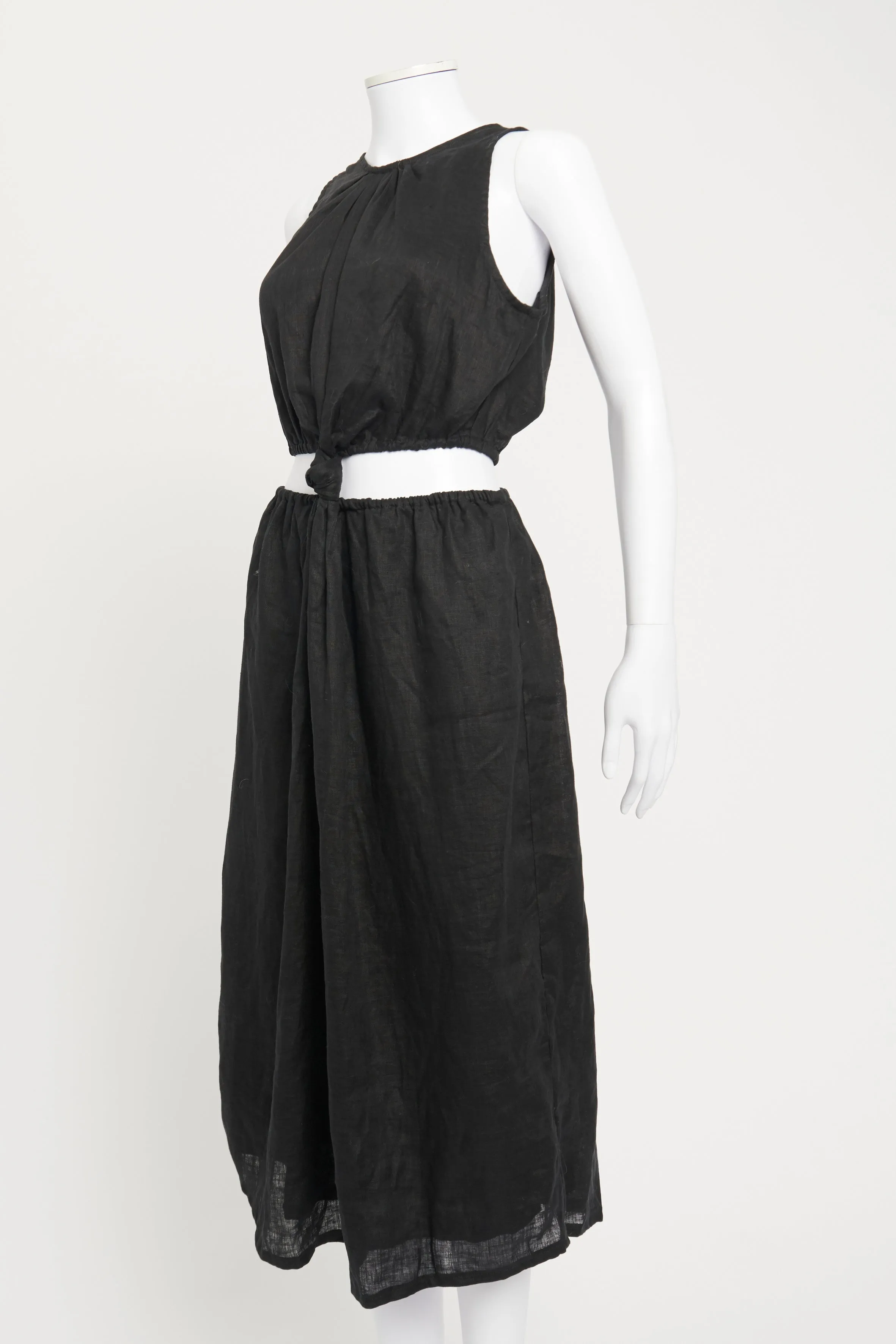 Black Cutout Front Knot Linen Preowned Dress