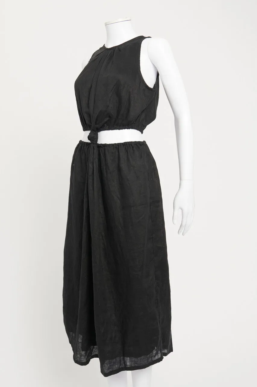 Black Cutout Front Knot Linen Preowned Dress
