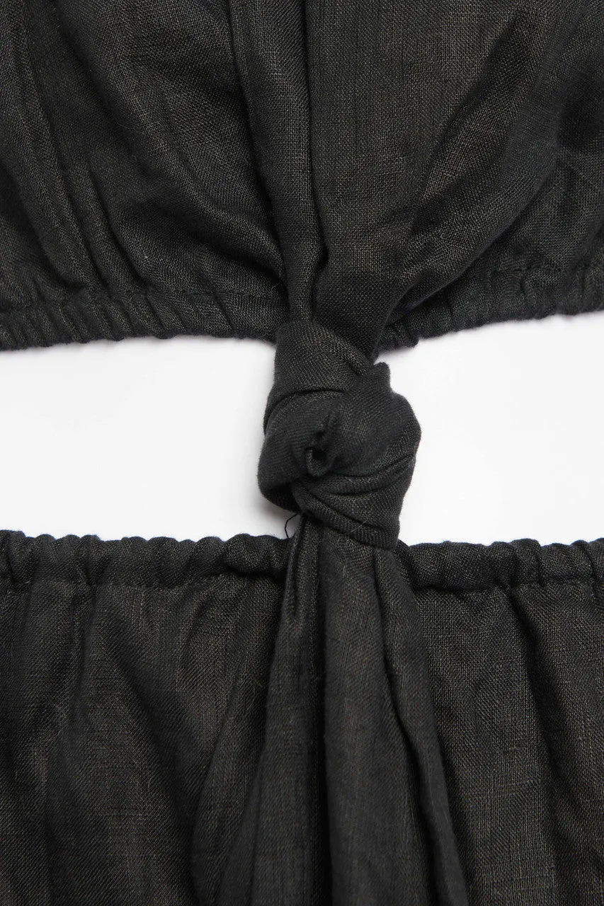 Black Cutout Front Knot Linen Preowned Dress