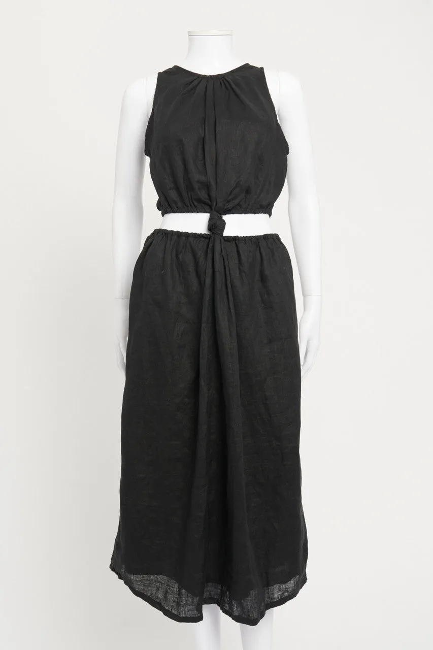 Black Cutout Front Knot Linen Preowned Dress