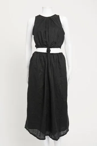 Black Cutout Front Knot Linen Preowned Dress