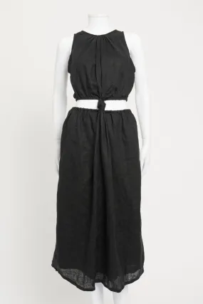 Black Cutout Front Knot Linen Preowned Dress