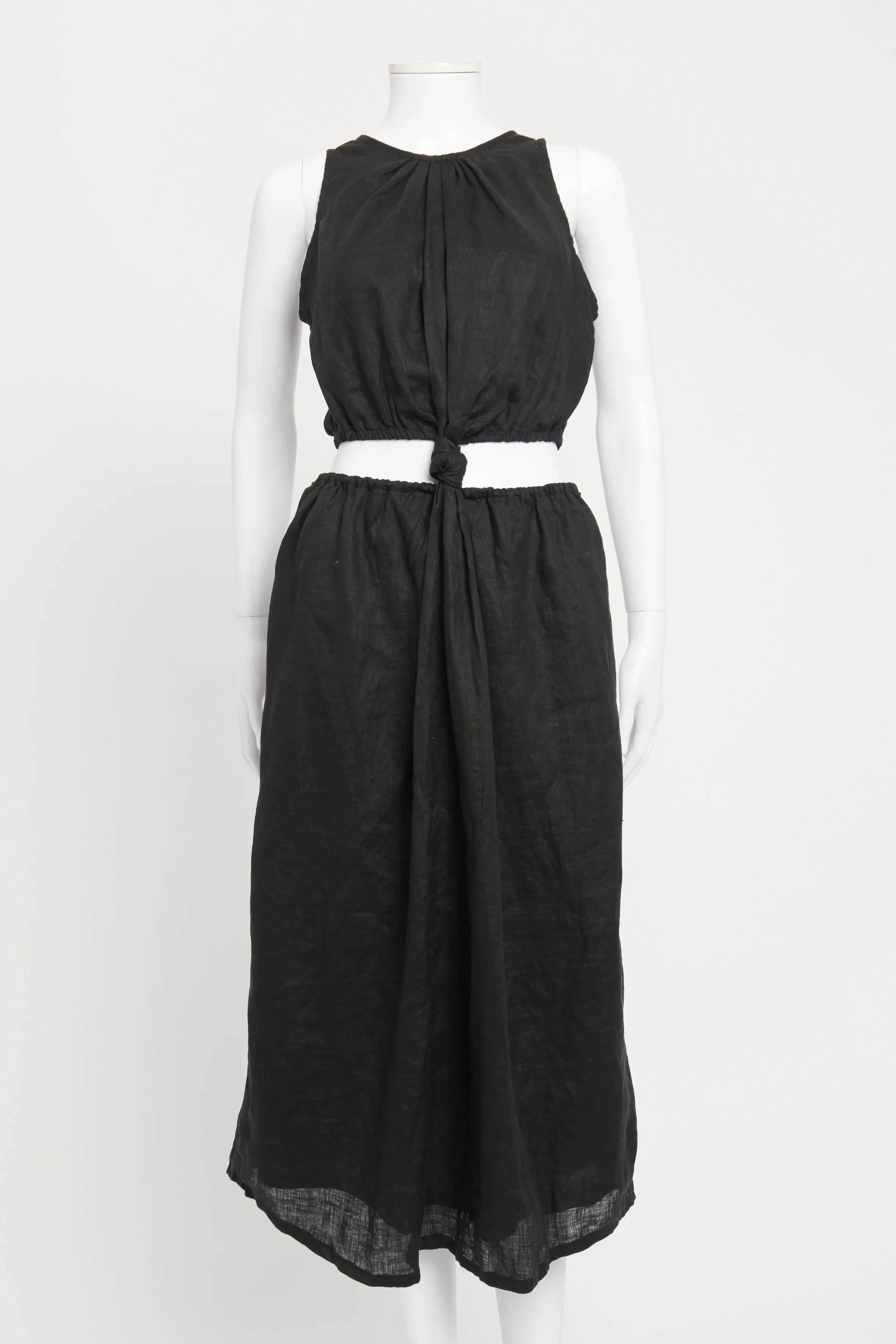 Black Cutout Front Knot Linen Preowned Dress
