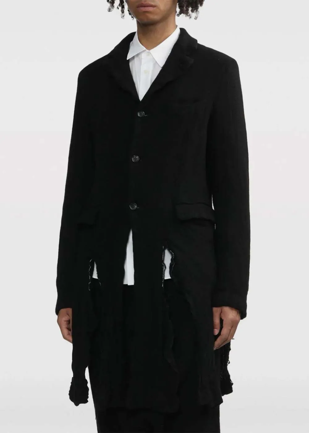 Black Distressed Single-Breasted Coat