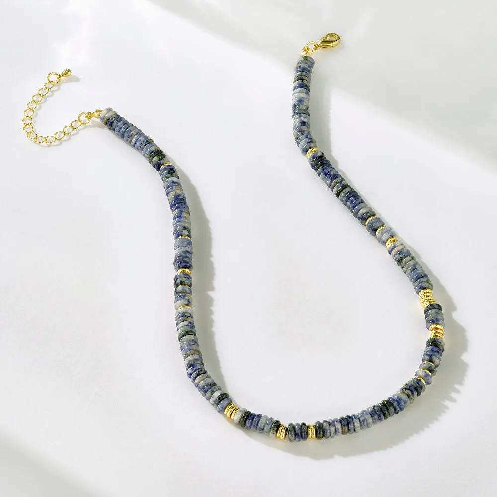 Boho Beaded Choker Natural Blue Aventurine Stone Necklace