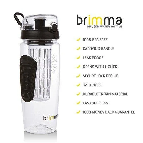 Brimma Leak Proof Fruit Infuser Water Bottle, Large 32 Oz.