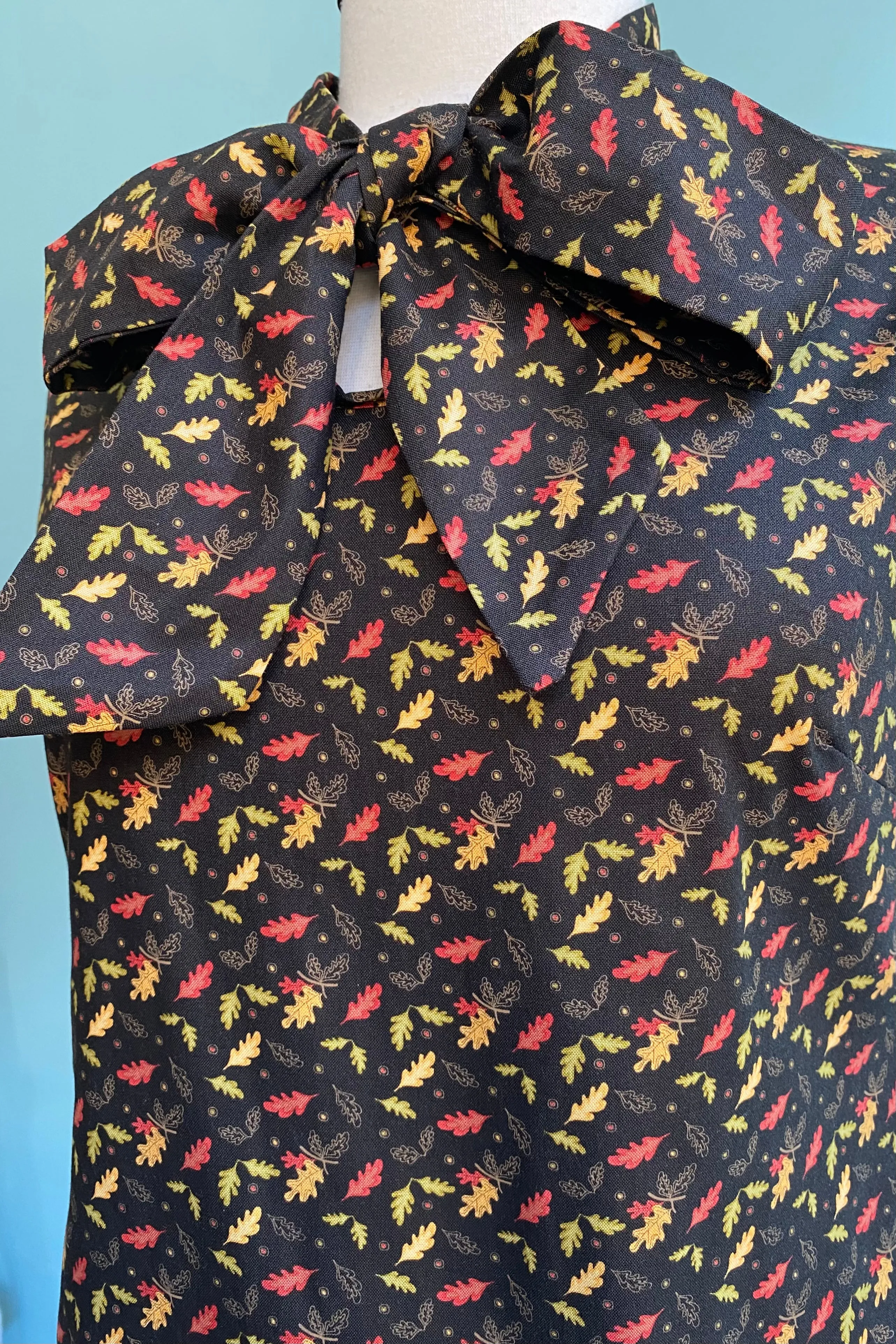 Brown Leaf Print Bow Top by Retrolicious