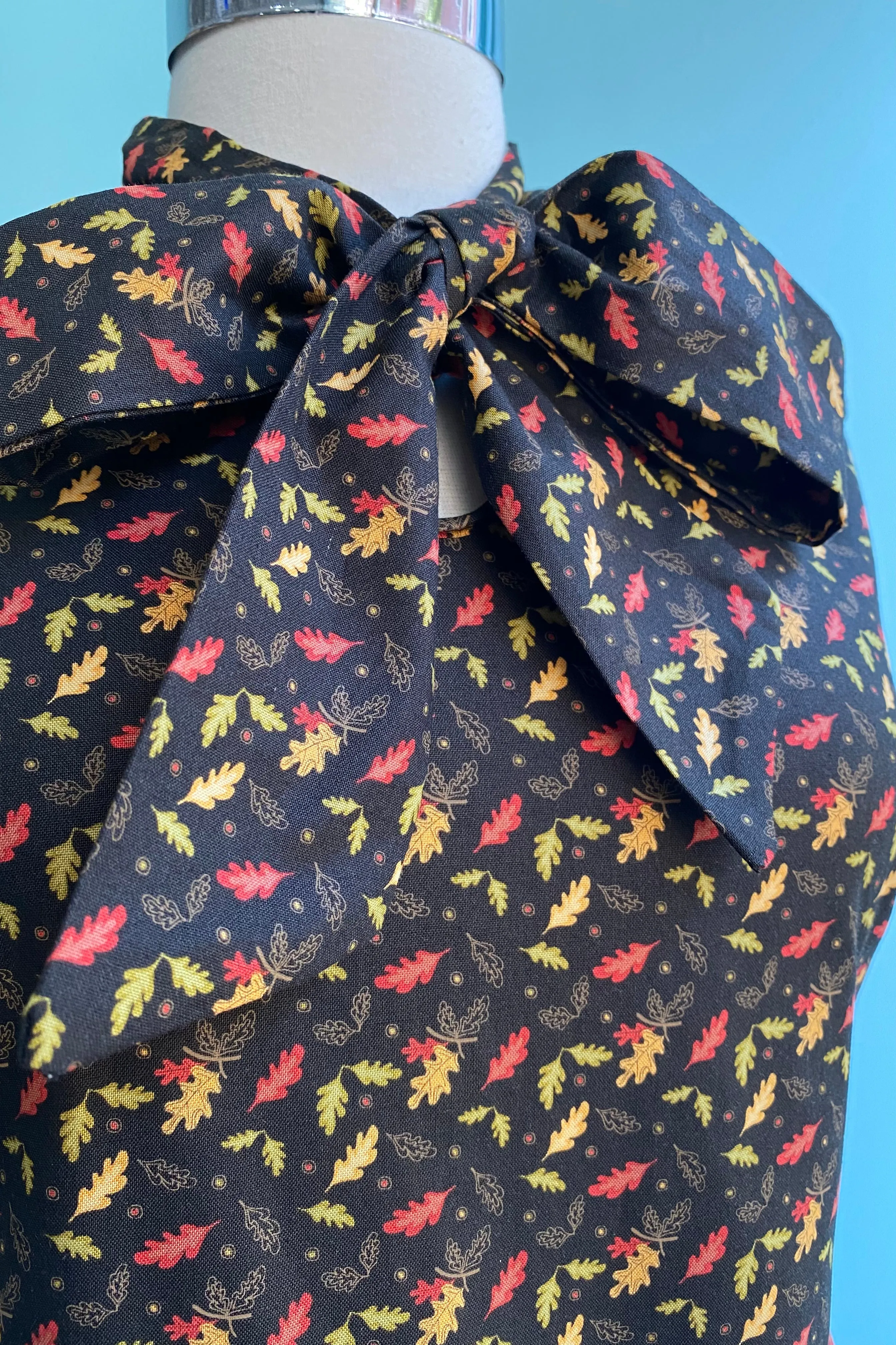 Brown Leaf Print Bow Top by Retrolicious