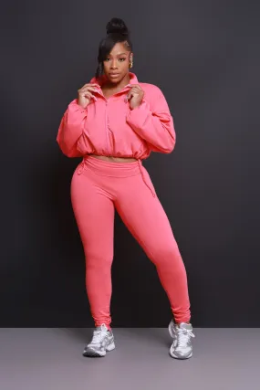 Cued Up Cropped Legging Set - Coral