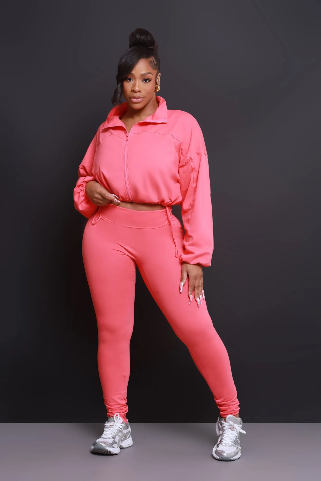 Cued Up Cropped Legging Set - Coral