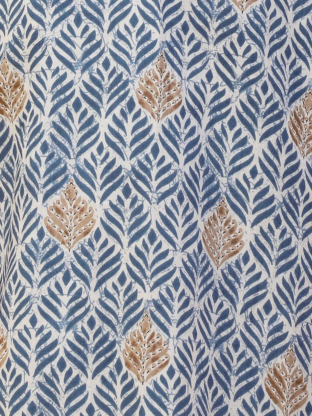 Ethnic Block Printed Mother-Of-Pearl Buttoned Kurta With Checked Pants - Blue & White