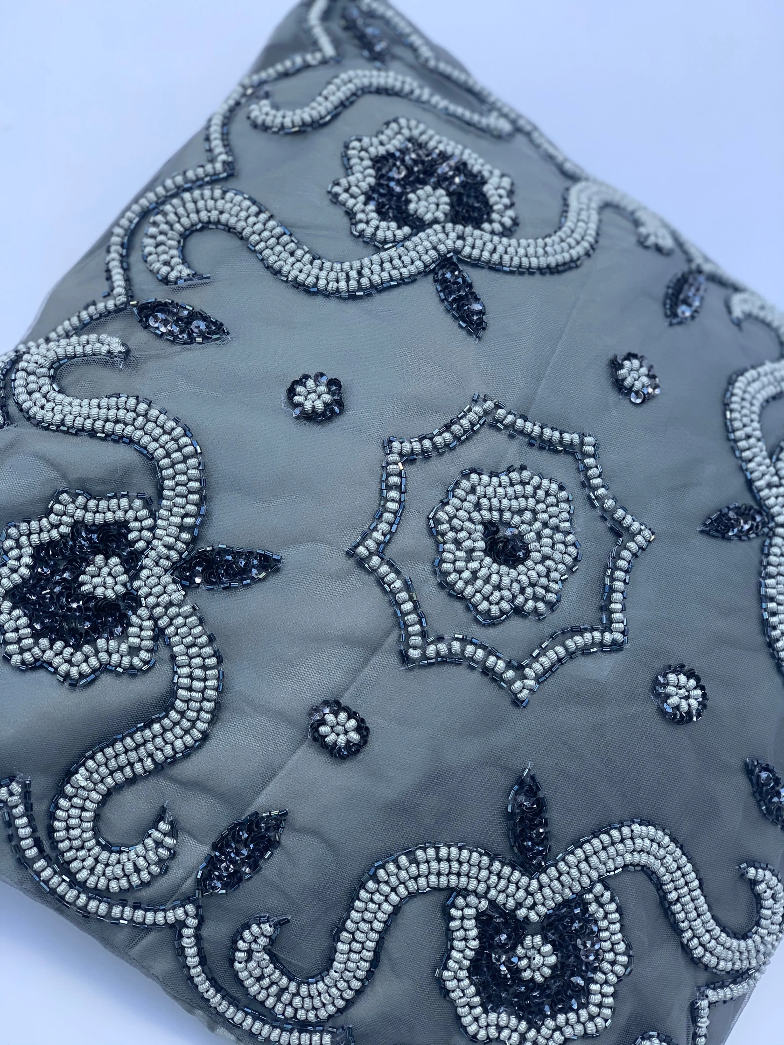 Grey Beaded Cushion Cover
