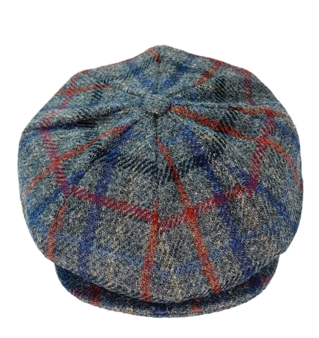 Hanna - Connery Cap - 8 Piece - Harris Wool  Tweed - #L0081 Grey Blue Red