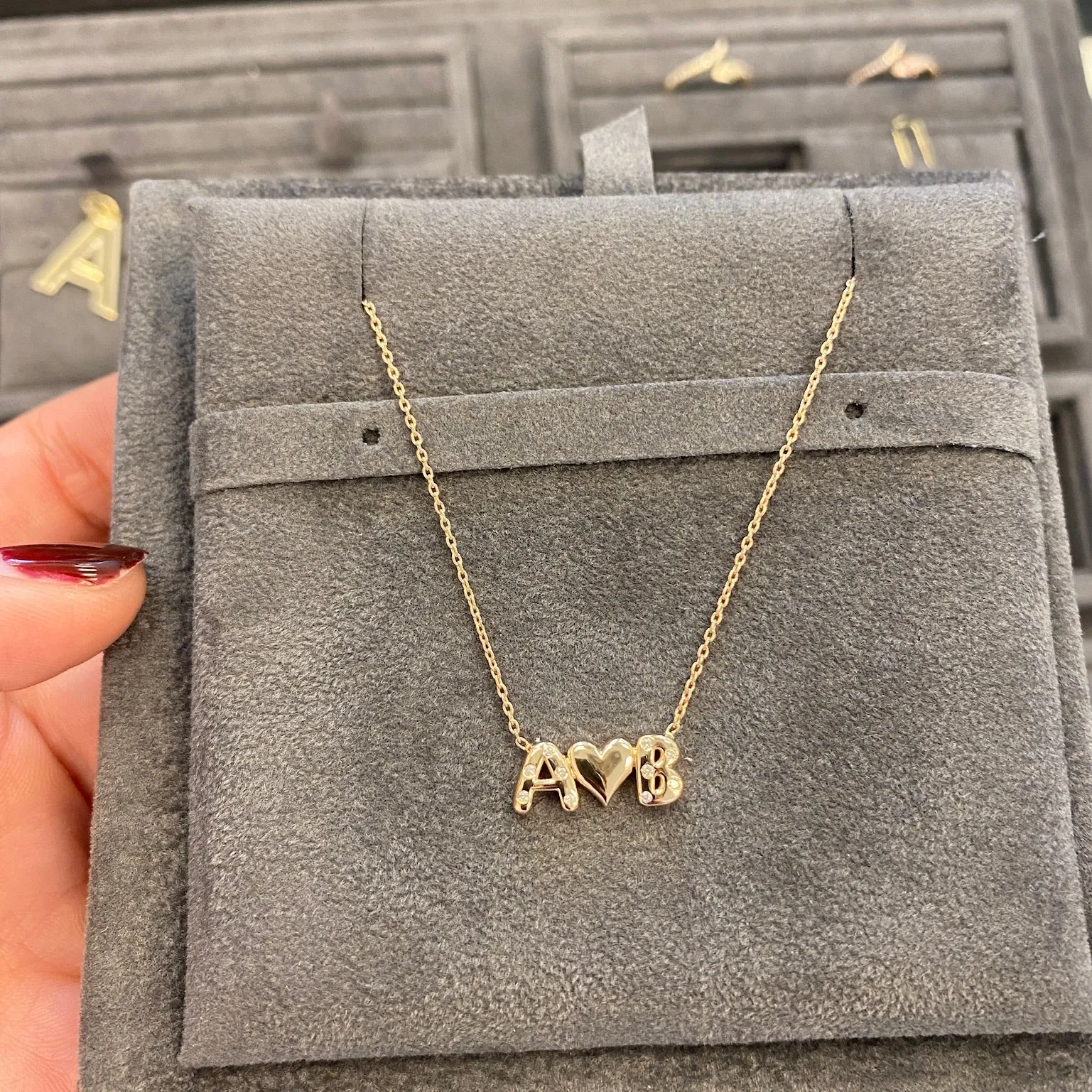 Inlay Diamond Helium Couples Necklace