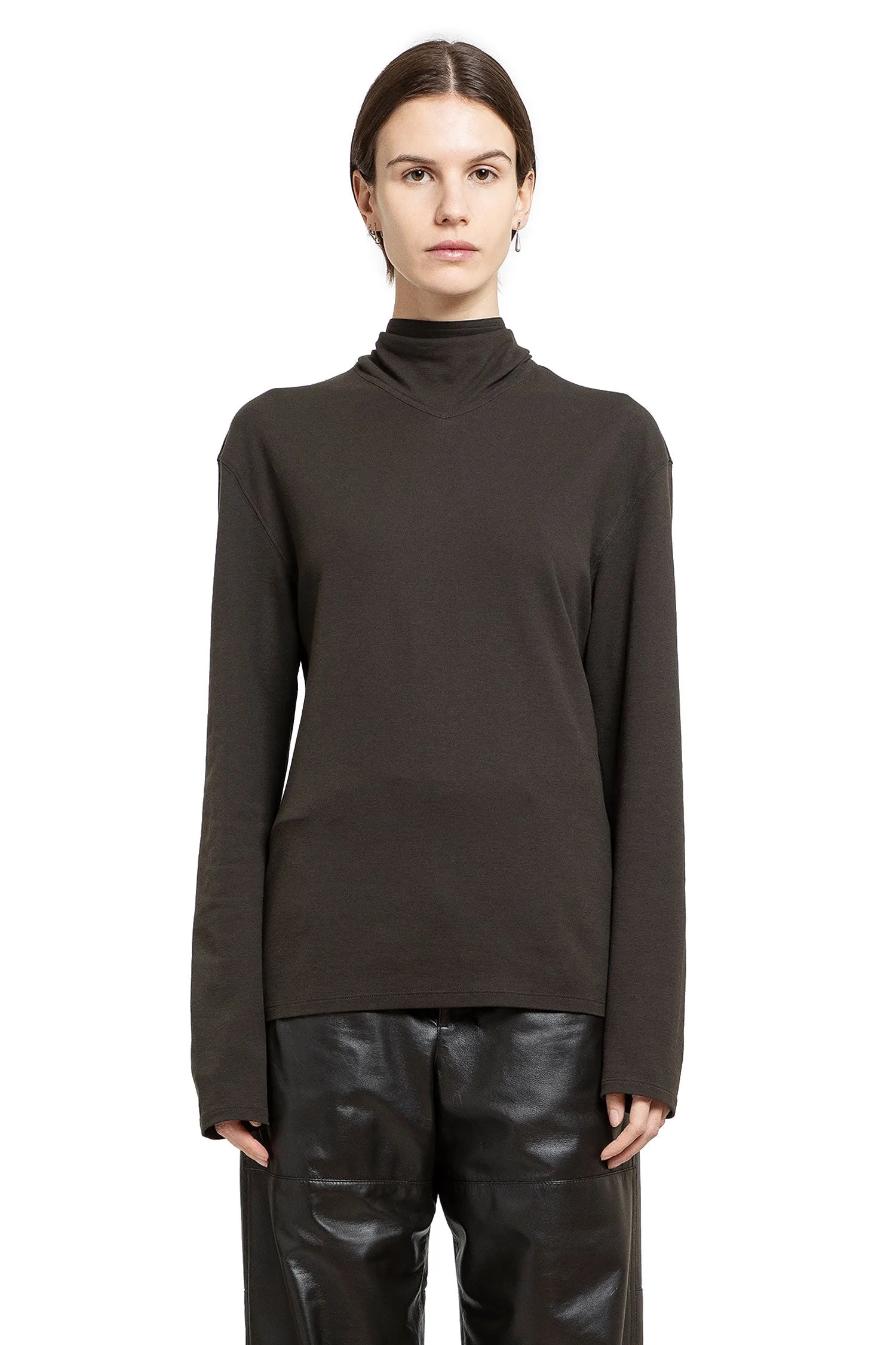 LEMAIRE WOMAN BROWN T-SHIRTS & TANK TOPS