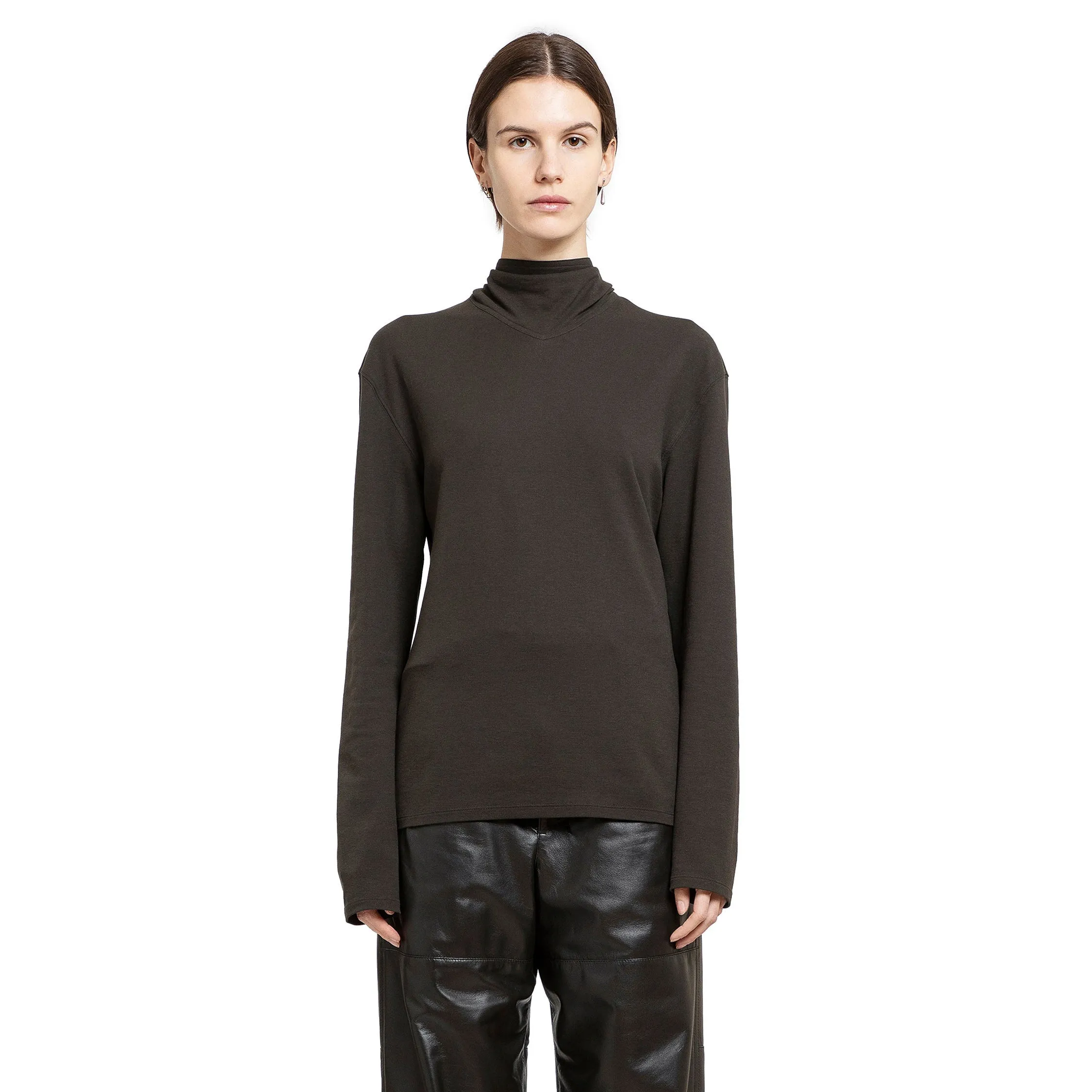 LEMAIRE WOMAN BROWN T-SHIRTS & TANK TOPS