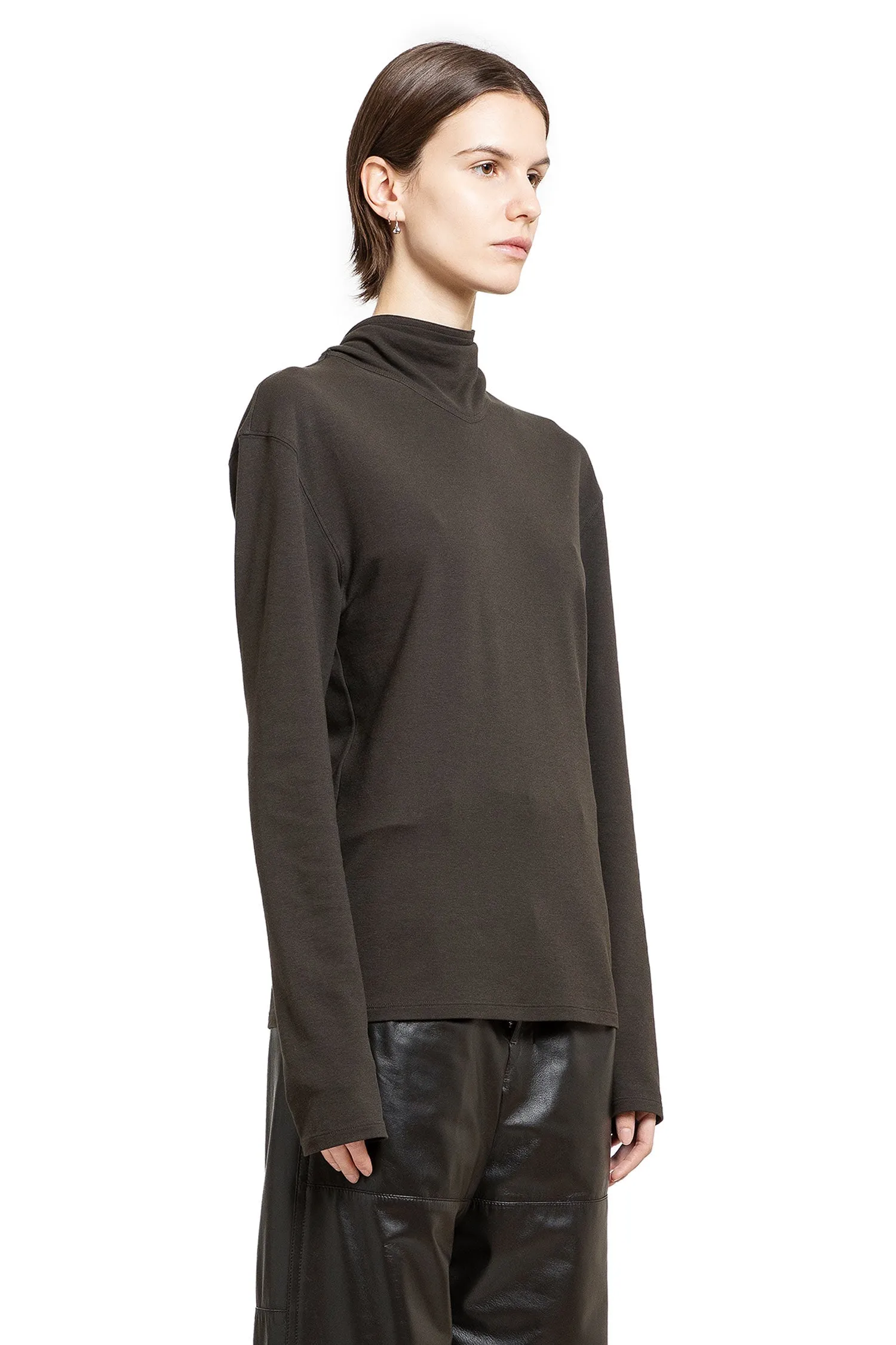 LEMAIRE WOMAN BROWN T-SHIRTS & TANK TOPS