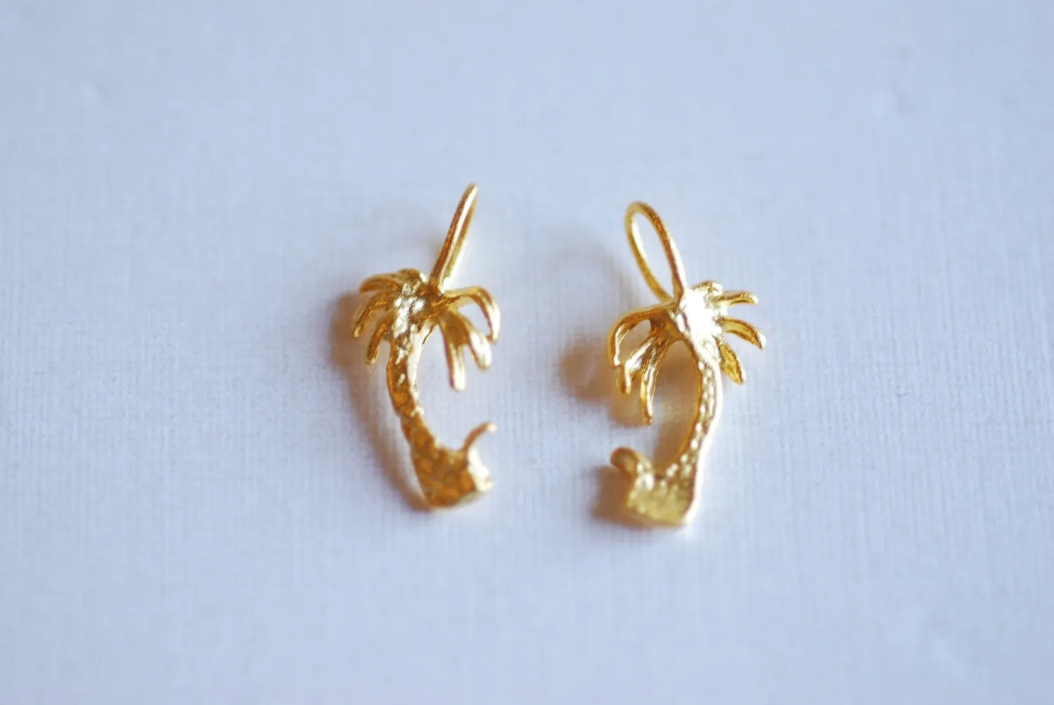 Matte Vermeil Wholesale Gold Tropical Palm Tree Charm Pendant- 18k gold plated over Sterling Silver, Gold Coconut Tree, Gold Pine Tree Charm, 273
