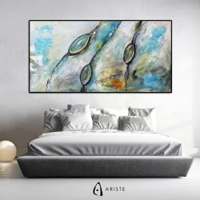 Neutral & blue abstract oversized wall art made to order in a custom size