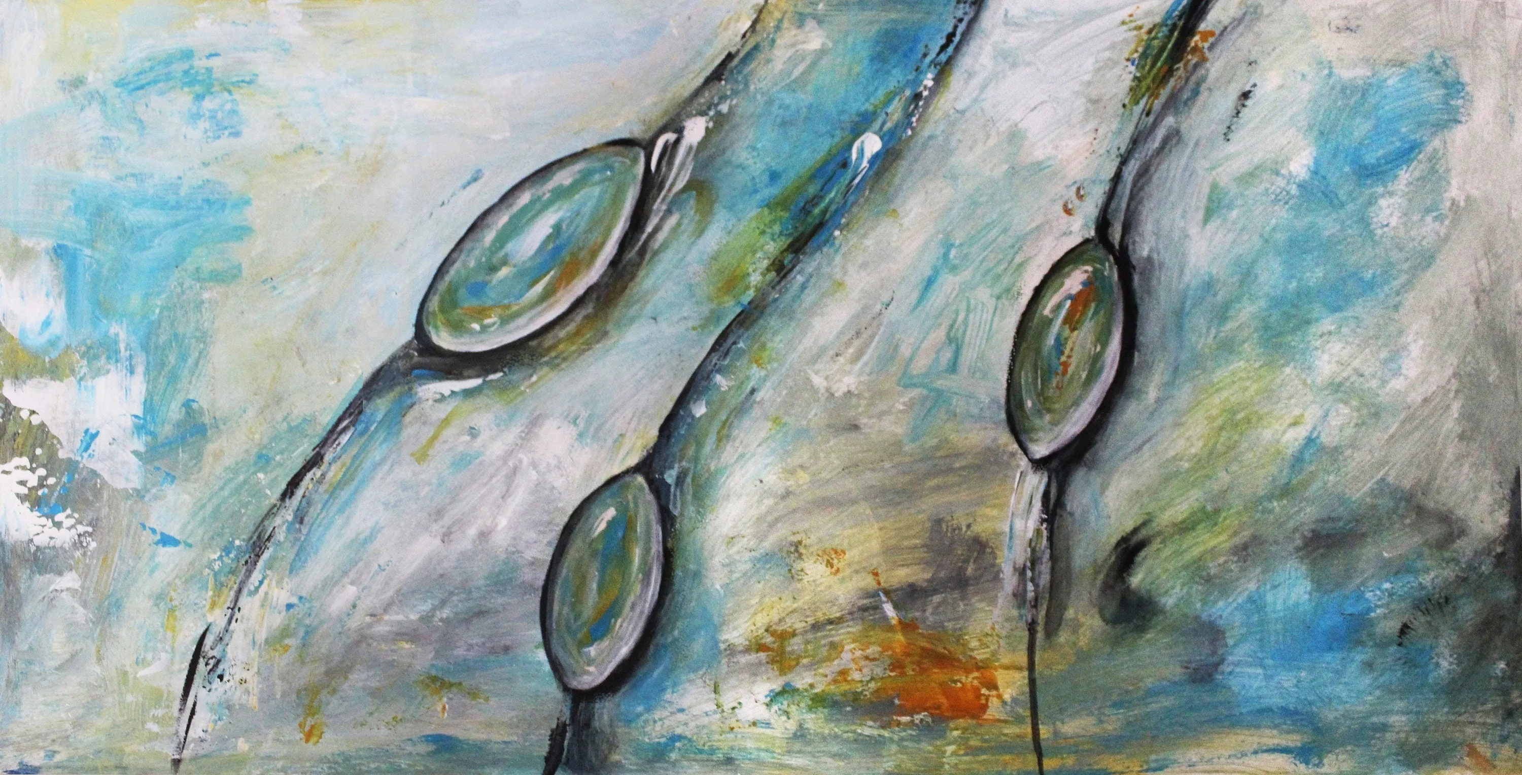 Neutral & blue abstract oversized wall art made to order in a custom size