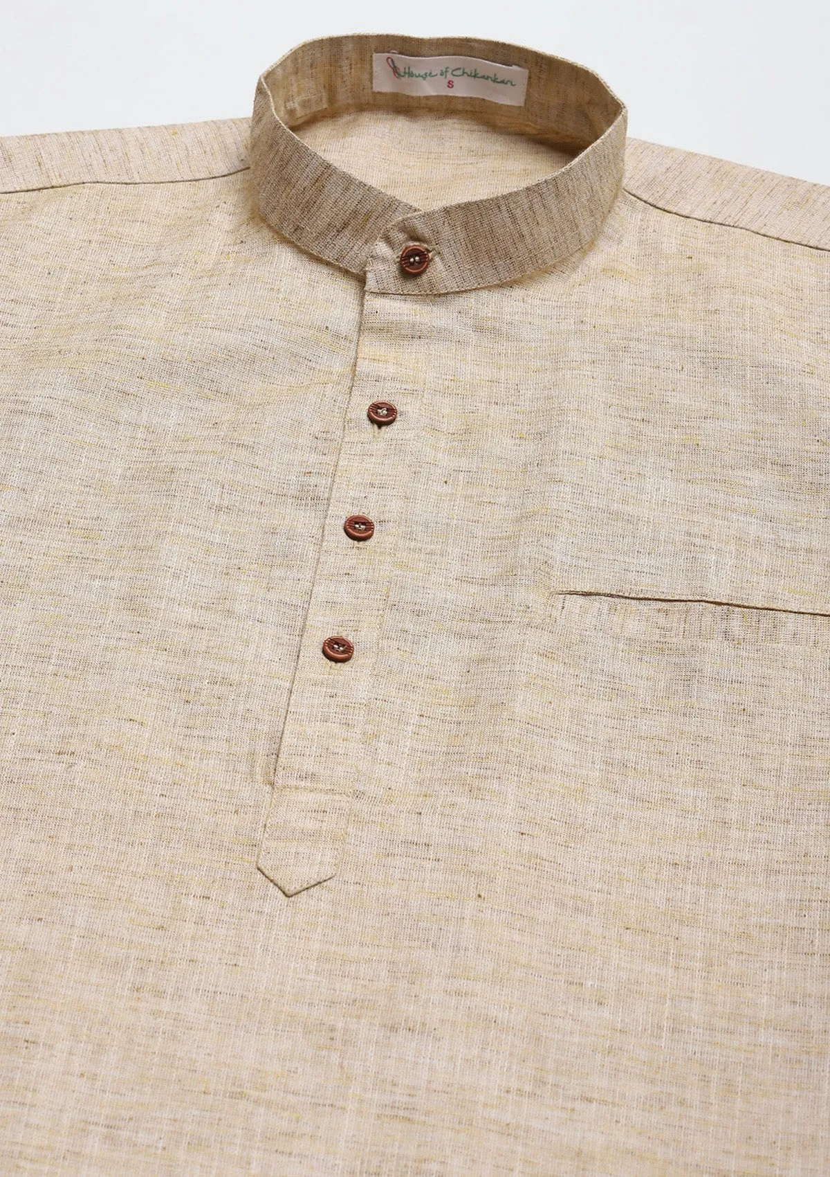 Poly Cotton Solid Men's Short Kurta - Beige