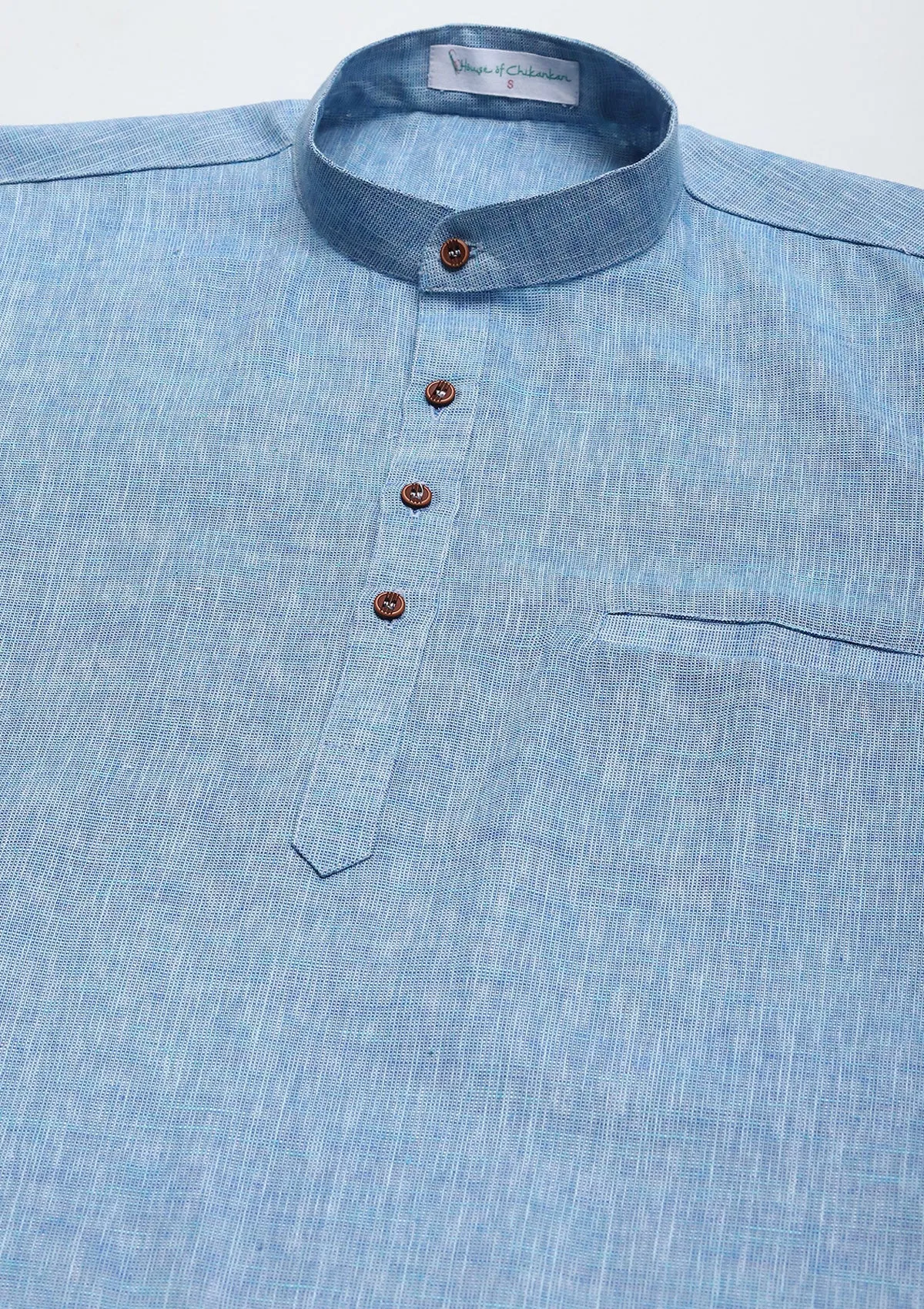 Poly Cotton Solid Men's Short Kurta - Blue