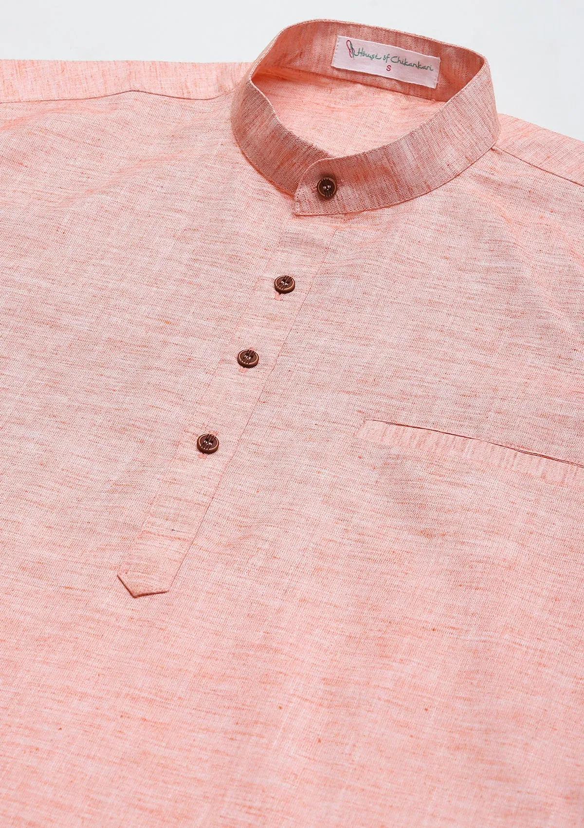 Poly Cotton Solid Men's Short Kurta - Peach