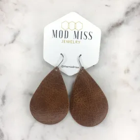 River Worn Brown Leather Teardrop Earrings