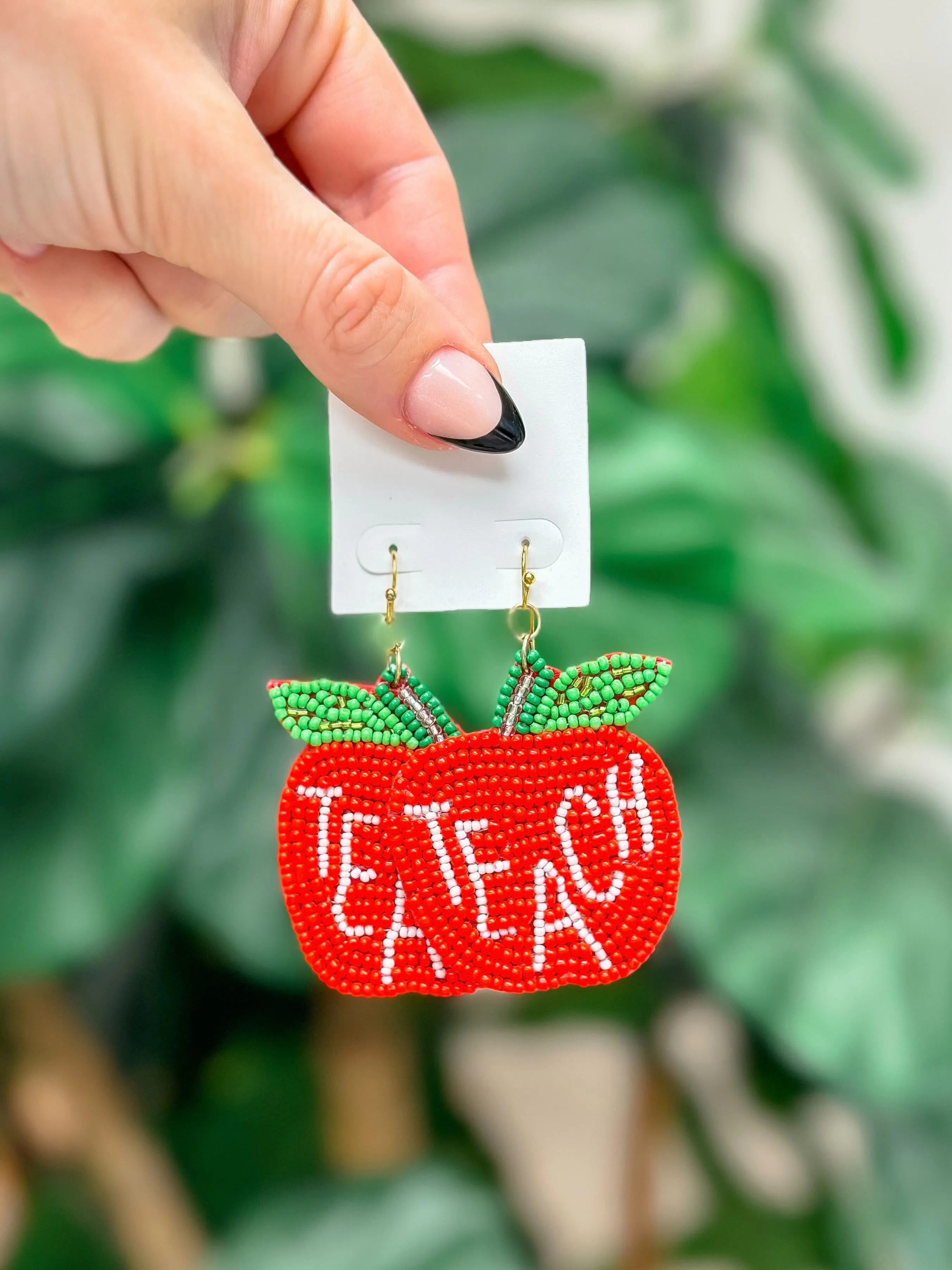 'Teach' Apple Beaded Dangle Earrings