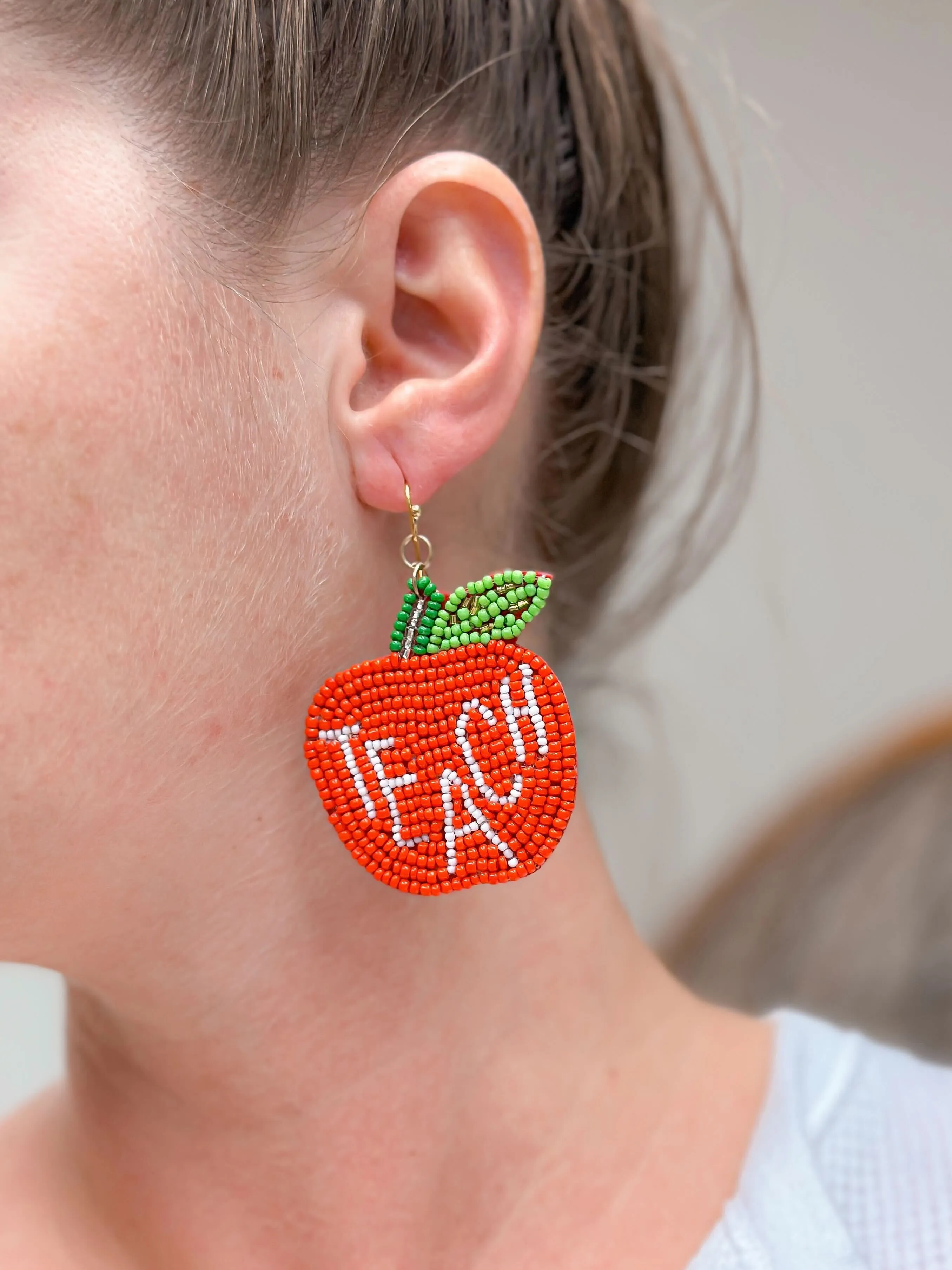 'Teach' Apple Beaded Dangle Earrings