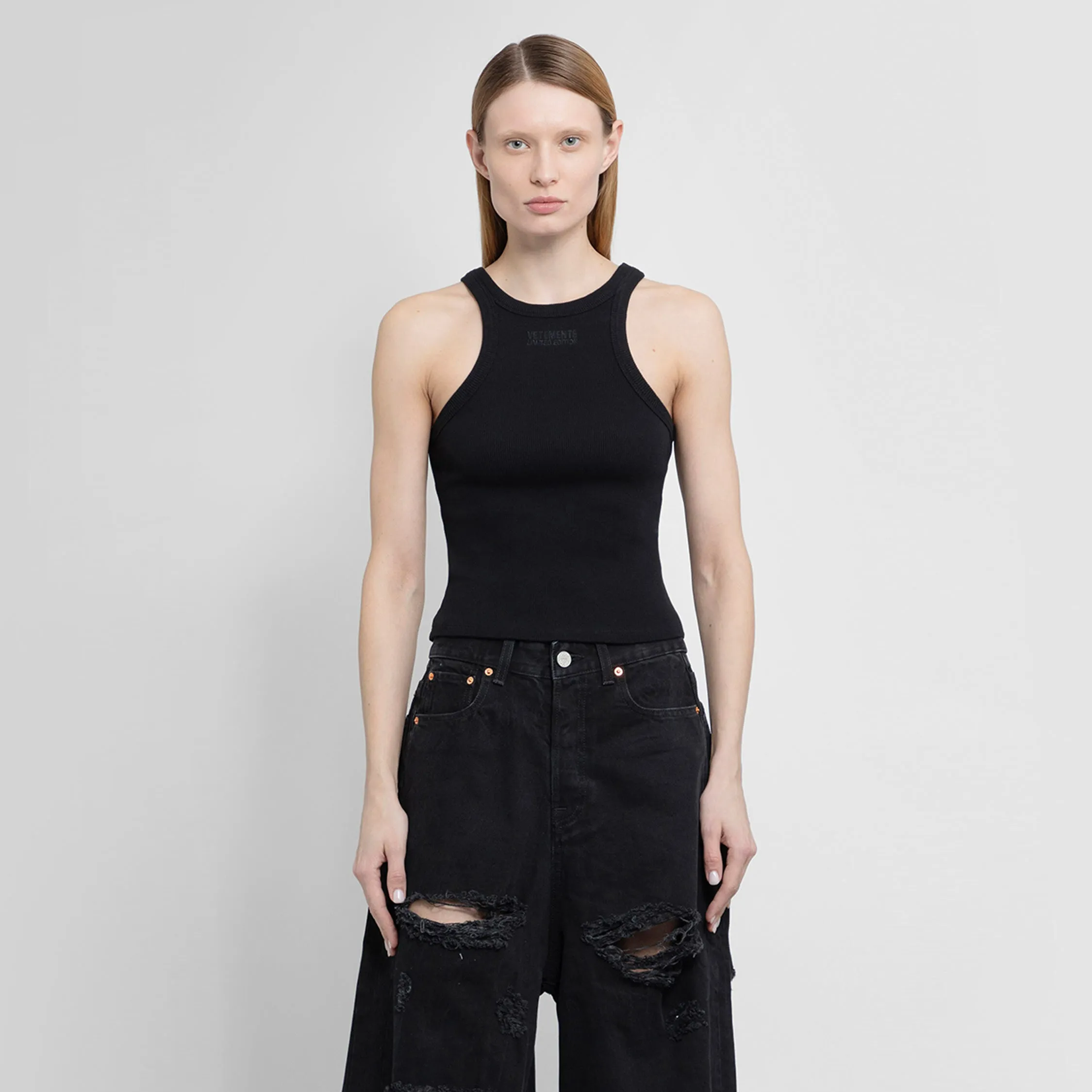 VETEMENTS WOMAN BLACK T-SHIRTS & TANK TOPS