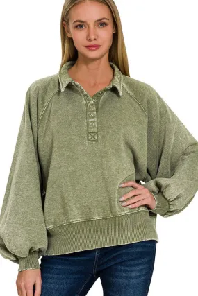 Vintage Wash Fleece Collared Pullover - 3 Colors!