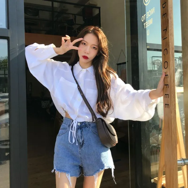 Women's Cute Drawstring Single-breasted Bat Shirts